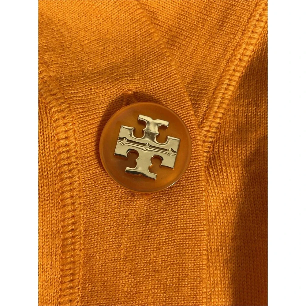 Tory Burch Cardigan Womens Size Extra Small Orange Merino Wool Big‎ Buttons